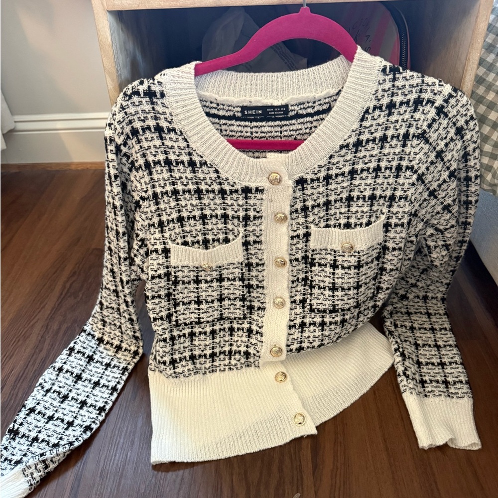 SHEIN Monochrome Checkered Cardigan